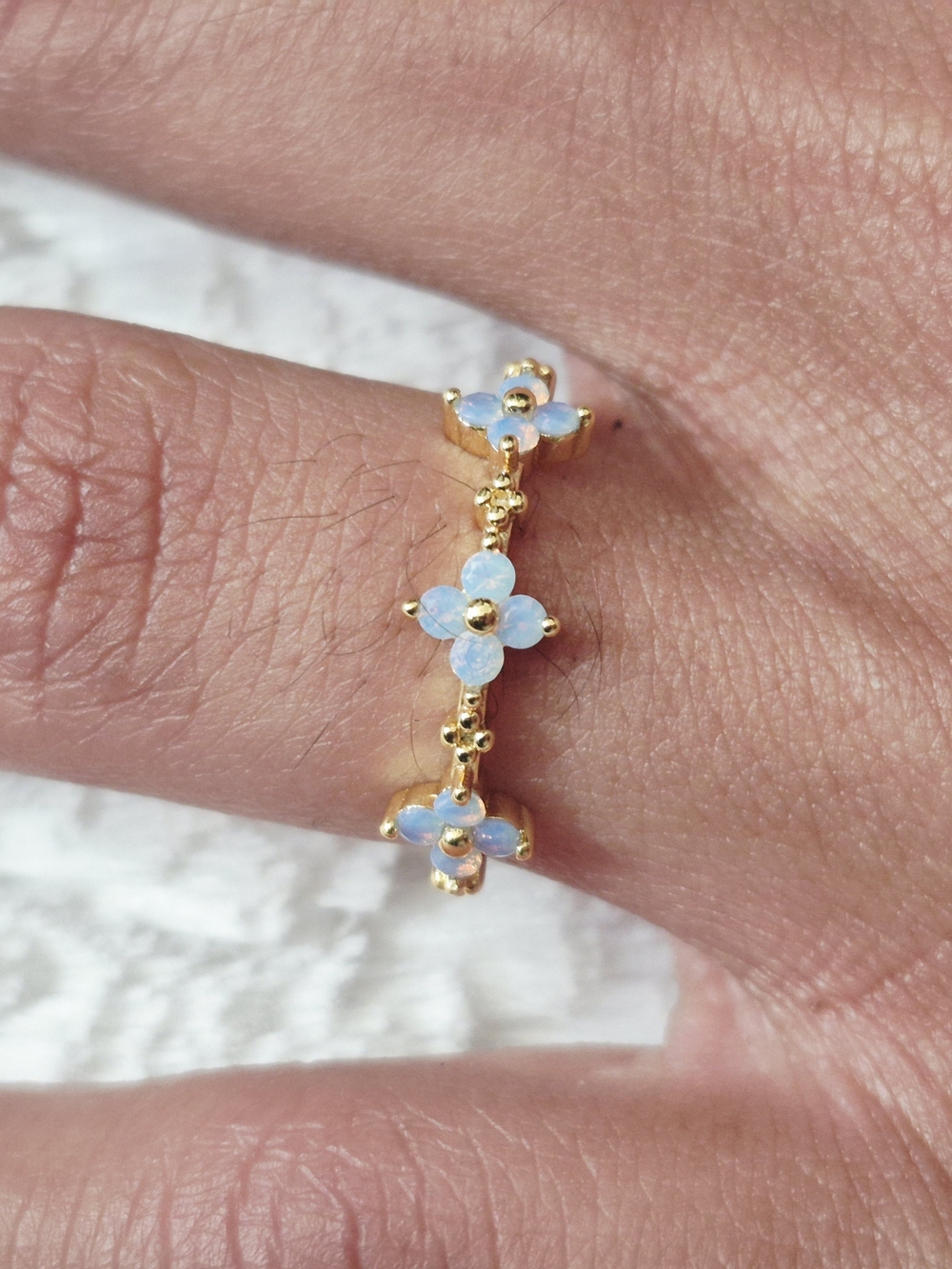 Gold Plated Floral Stackable Ring - Picture 3 of 8